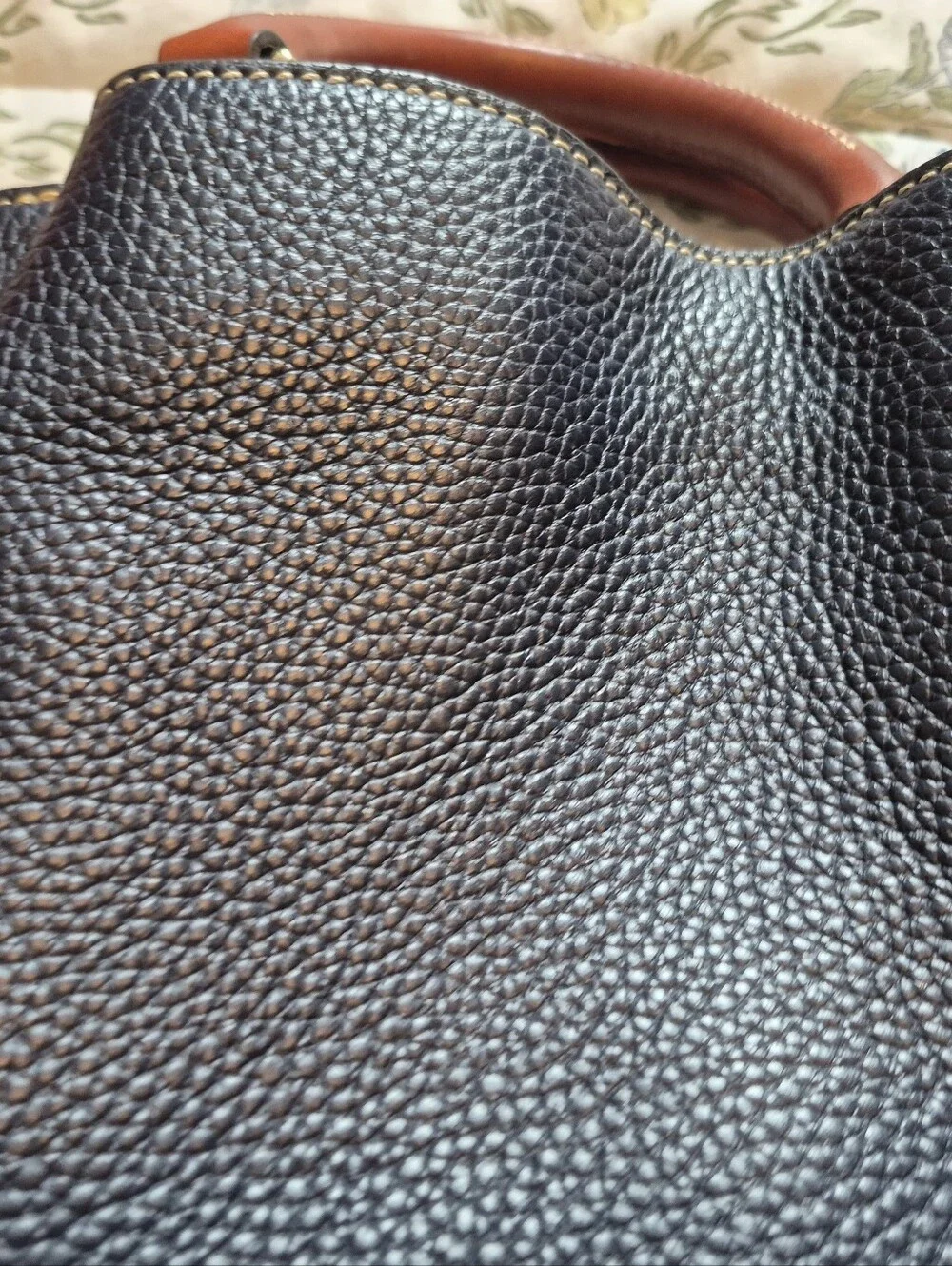 Dooney & Bourke Black Pebbled Leather Shoulder Bag with Tan Trim